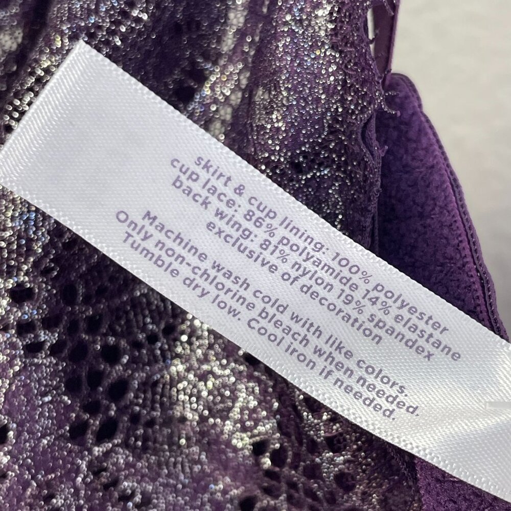 NEW Cacique Womens Plus 22/24 Purple Metallic Sheer Lace Babydoll Lingerie Set - Picture 12 of 14